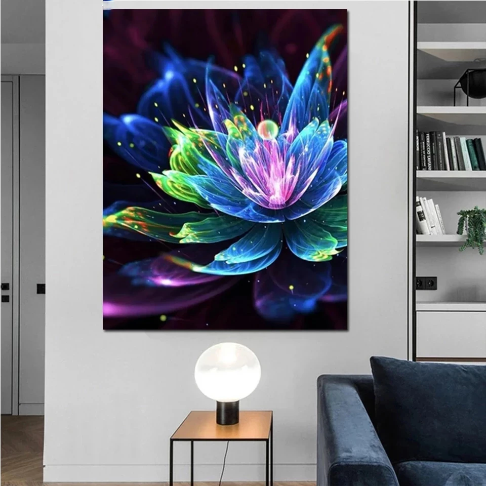 

Абстрактная алмазная живопись, красочная драгоценность лотоса, вышивка крестиком, ручная мозаика, живопись, домашний декор стен, поделки дл...