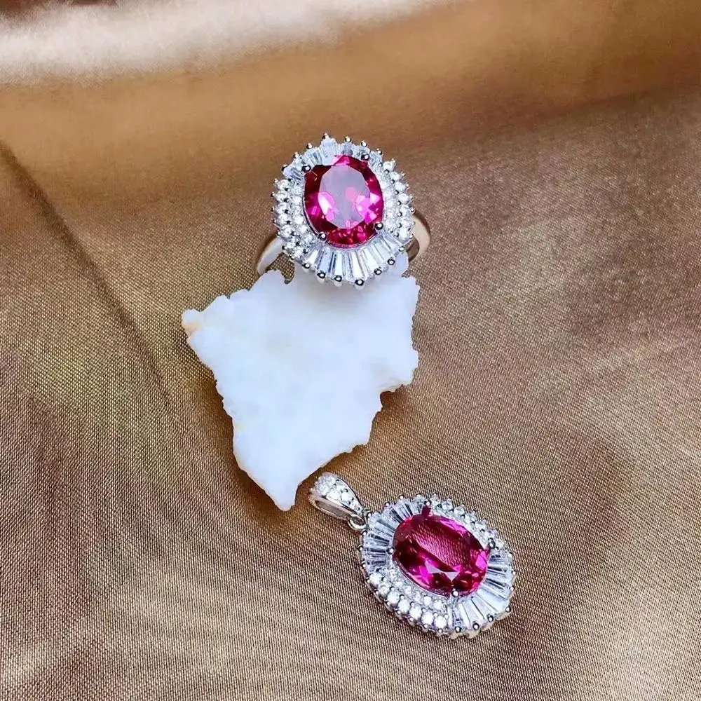 

shilovem 925 sterling silver Natural Pink topaz Rings pendants fine Jewelry women wedding open send necklace mtz0810611agfb