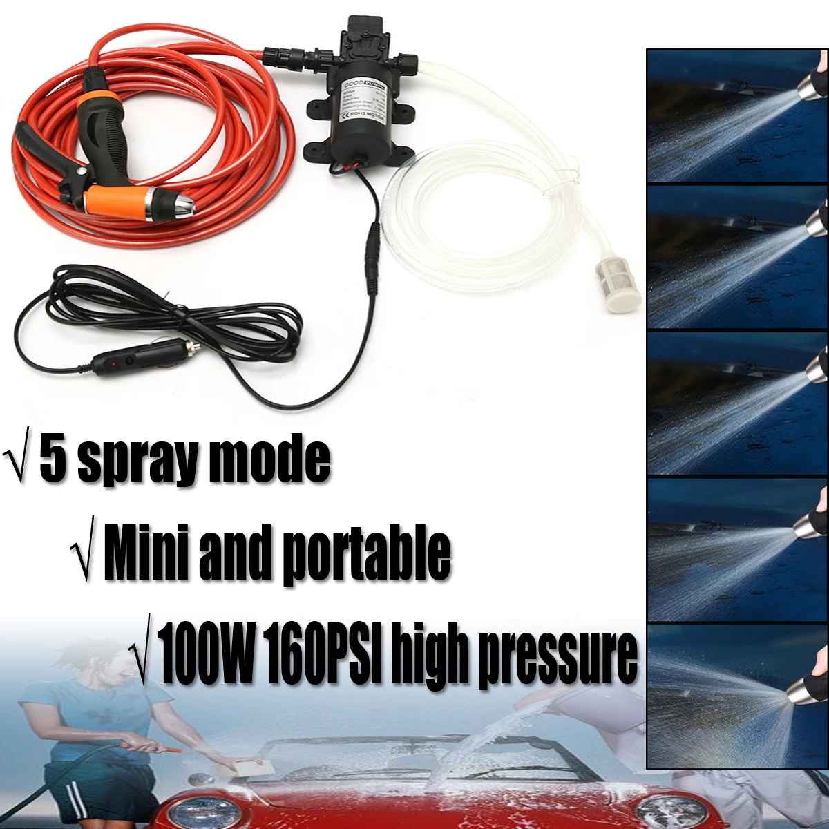 12V Портативный 100W 160PSI высокое Давление автомобиль электрический шайба Авто