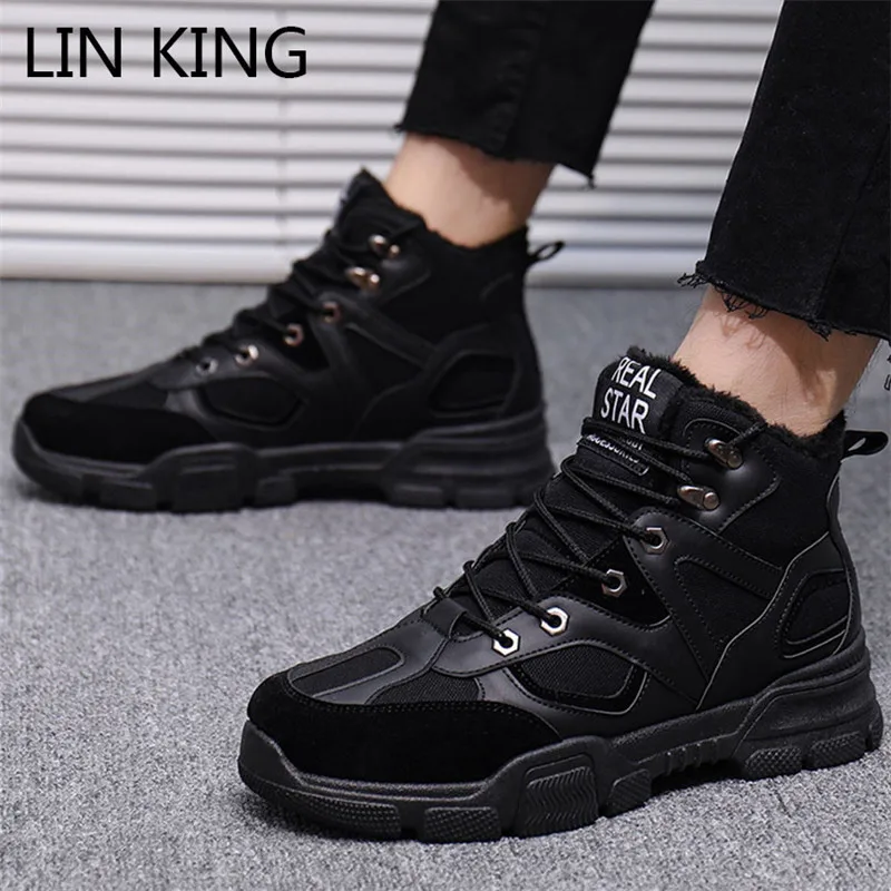 LIN KING/модные женские ботинки размера плюс модные мужские зимние полусапожки