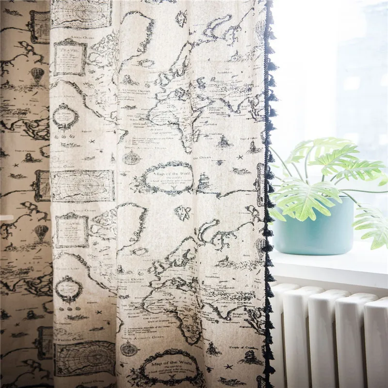 Занавески с рисунком в виде карты занавески кисточками затеняющие для гостиной