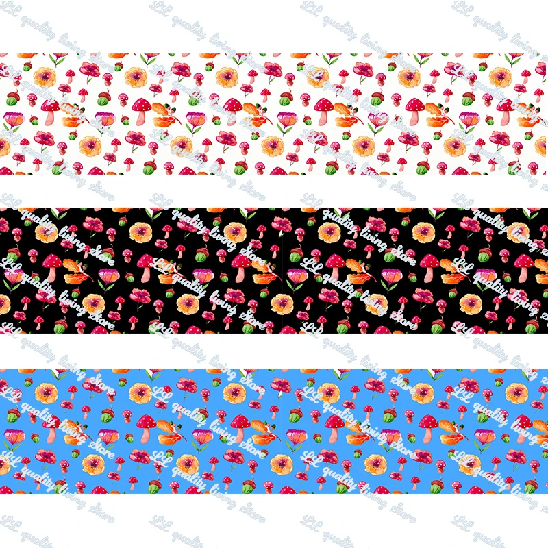 

Корсажная лента с цветочным принтом и грибом, 25-75 мм, подарочные банты, товары для свадебной вечеринки, шелковые Швейные аксессуары, ткань 50 ярдов