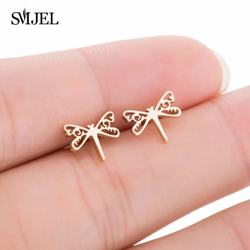 Женские серьги-гвоздики SMJEL из нержавеющей стали серьги с картой Луной стрекозой