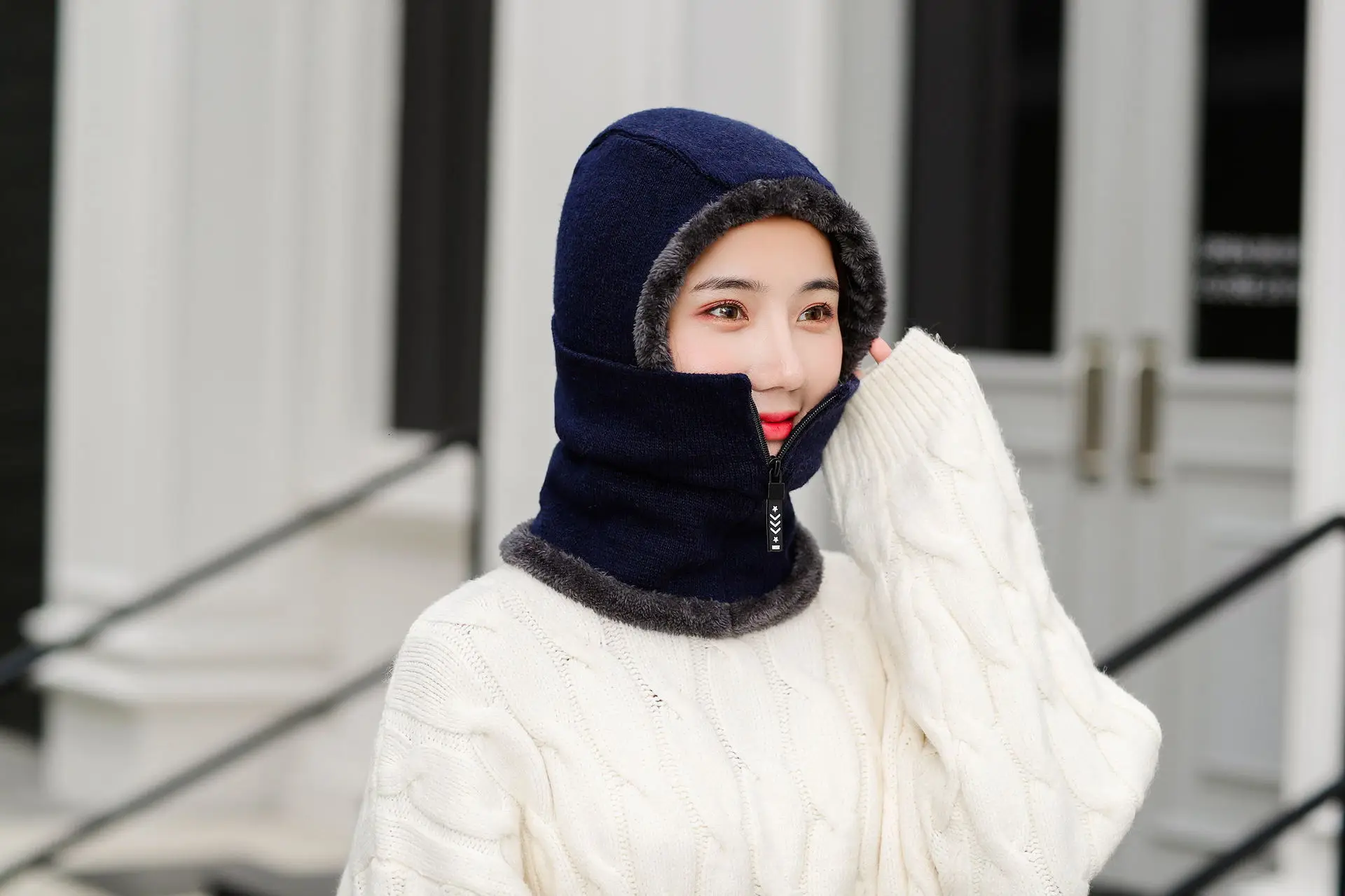 Skullies Beanies женская вязаная шапка шарф женские зимние шапки для женщин капот однотонная Балаклава маска Feminino Beanie Hat cap