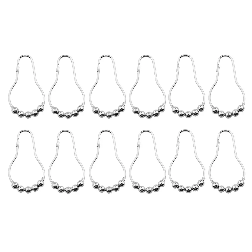 

12pcs/pack Set Package Polished Satin Nickel 5 Roller Ball Shower Curtain Rings Hooks Bathroom Accessories