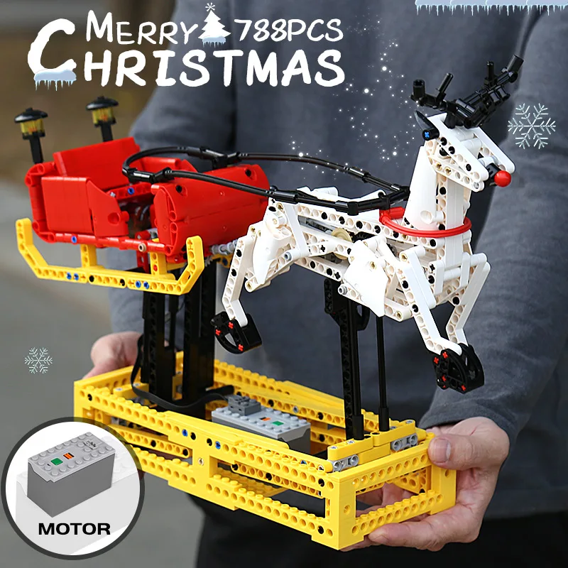 

MOULD KING 10010 MOC-4121 Motorized Sleigh Reindeer Building Blocks Bricks Children Creative Christmas Toys Kids Birthday Gifts
