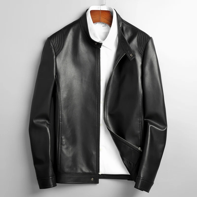 Мужская Короткая кожаная куртка коричневая Повседневная Формальная из