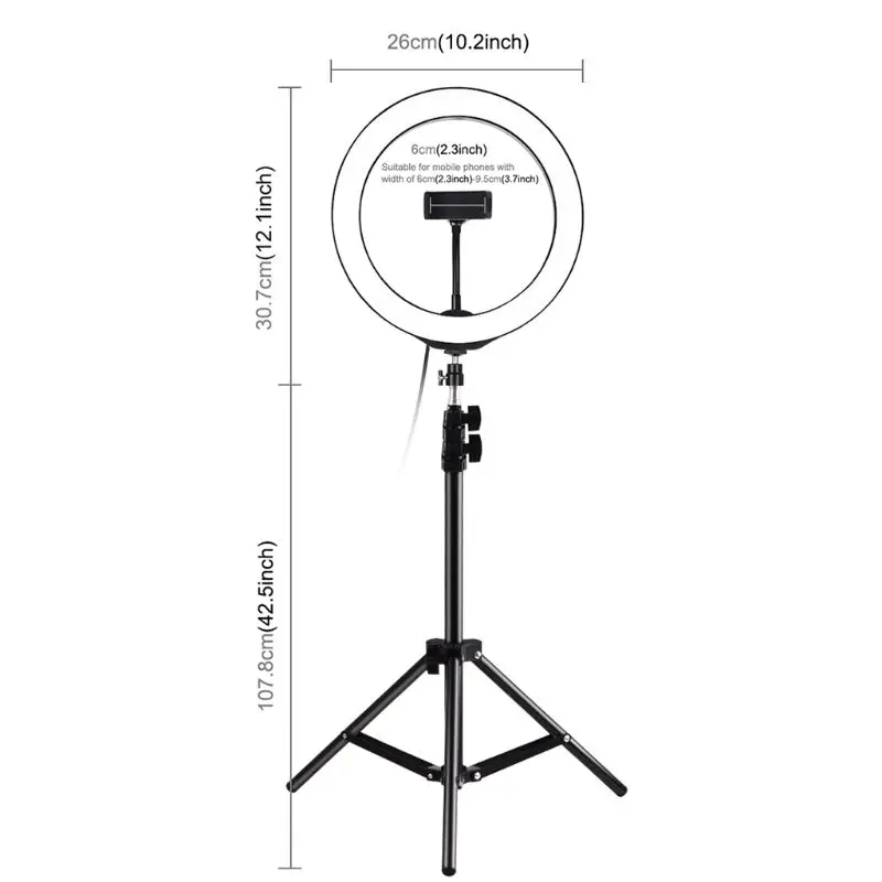 

LED Selfie Ring Vlogging Lights Tricolor Dimmable Photography Video Live Broadcast Kits with Phone Clamp