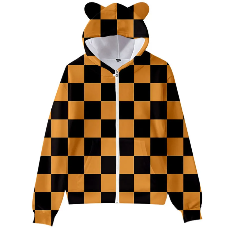 

Personality Demon Slayer 3D Zipper Hoodie Anime Sweatshirts Children's Cat Ears Hooded Boys Girls Kimetsu No Yaiba Fall Hoody