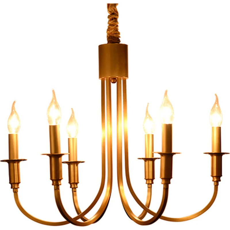

Living Room Gold bronze Full Copper LED Candle Chandelier Lamps Retro American Country Style LED Chandelier Restaurant Prestigio