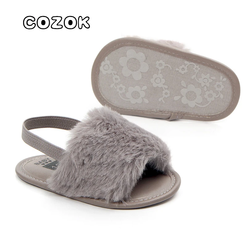 

COZOK Baby Pluche Platte Schoenen Zomer Meisjes Trend Pluche Effen Kleur Antislip Schoenen Kindersandalen Mode Babyslofjes