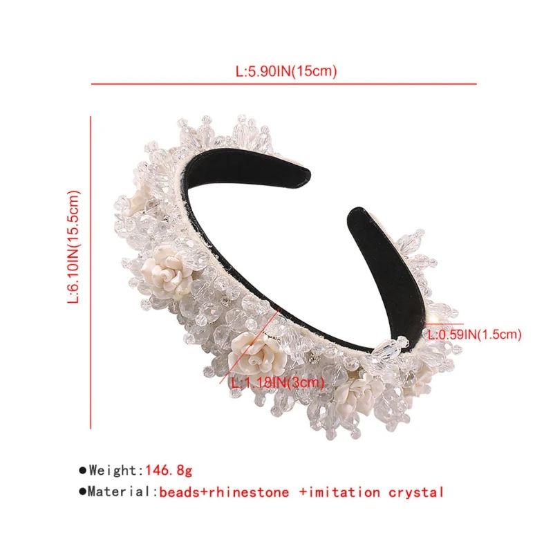 

Wedding Bridal Jewelry Headband Clear Crystal Beading Floral Hair Hoop Crown