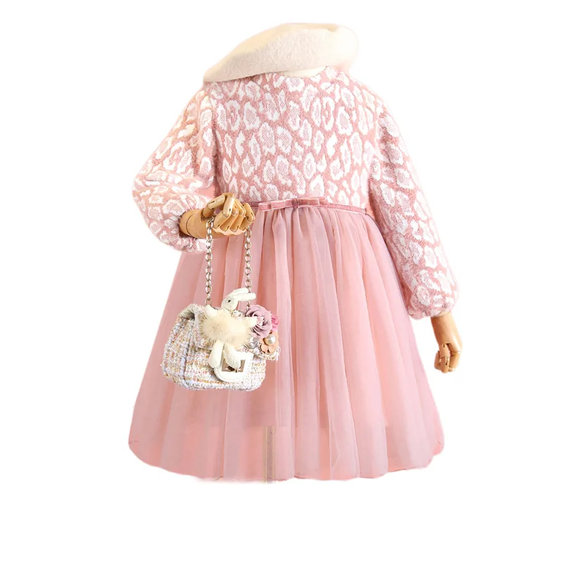 Вельветовое Сетчатое платье для девочек Новинка 2019 года зимнее стильное плотное