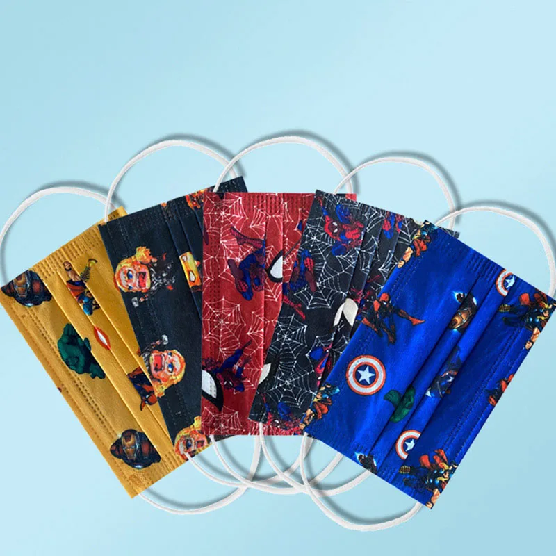 

10/100Pcs Disposable Dust Mask Student Children Kids Anime Print Mask Spider-Man Captain America Iron Man With Meltblown Fabric