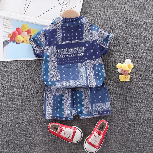 Kids Clothes Sets Baby Boys Summer 1 2 3 4 Years Children Geometry Print Outfit Fashion Thin Shirt + Shorts 2 PCS Costume 2