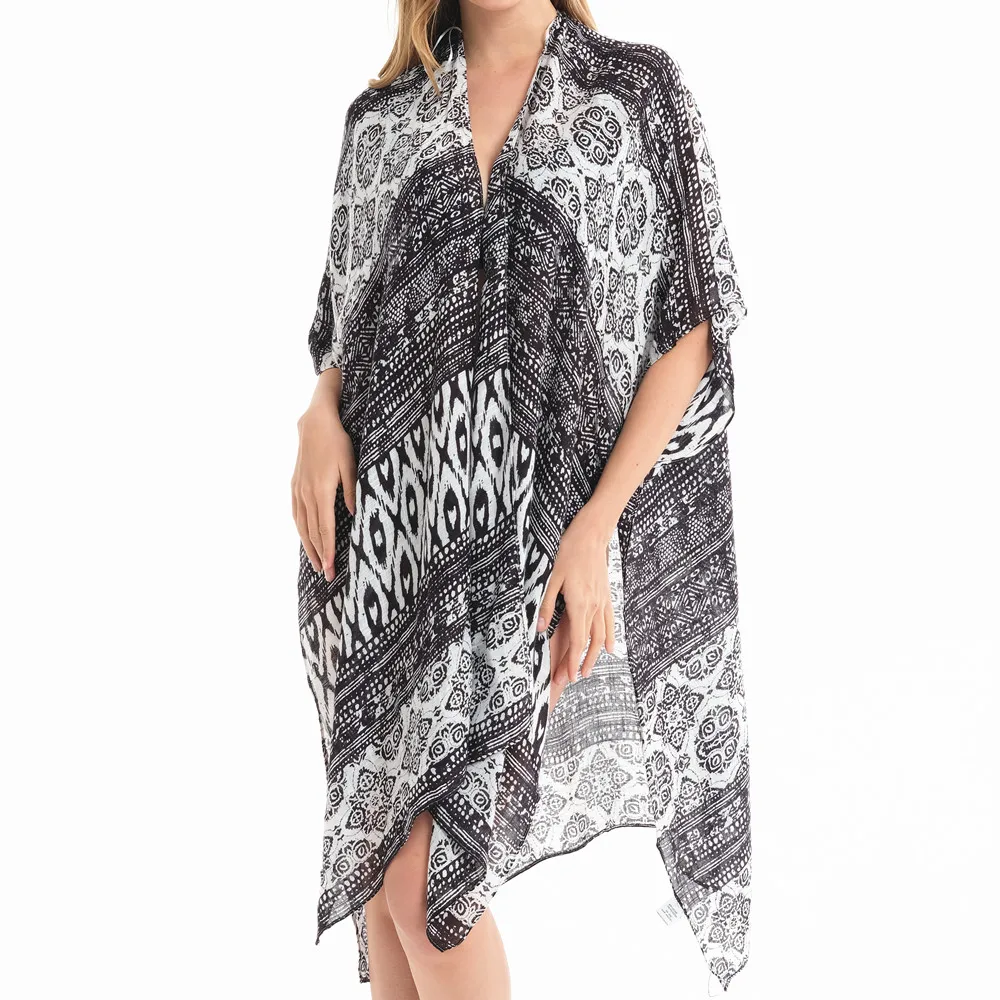 

Boho Bikini Cover-ups Bohemian Printed Plus Size Kimono Cardigan Cotton Tunic Women Beach Wear Bathing Suit Cove