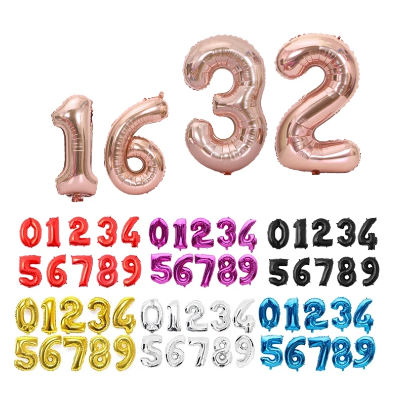 16 32 Inch Rose Gold Number Balloons Air Digital Foil Balloon DIY Happy Birthday Wedding Baby Shower Party Decoration Kid Toy images - 1