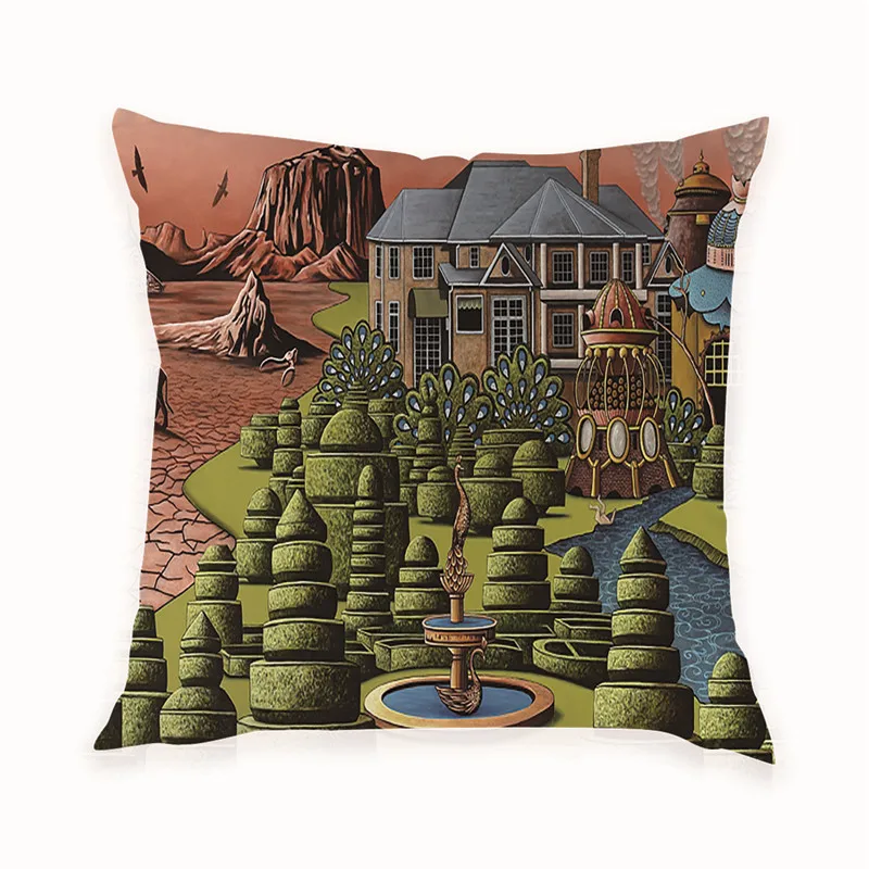 

Watercolor Landscape Pattern Cushion Cover Pillow Covers Boy Girl Home Decor Soft Peach Skin for Sofa Bed 45x45cm