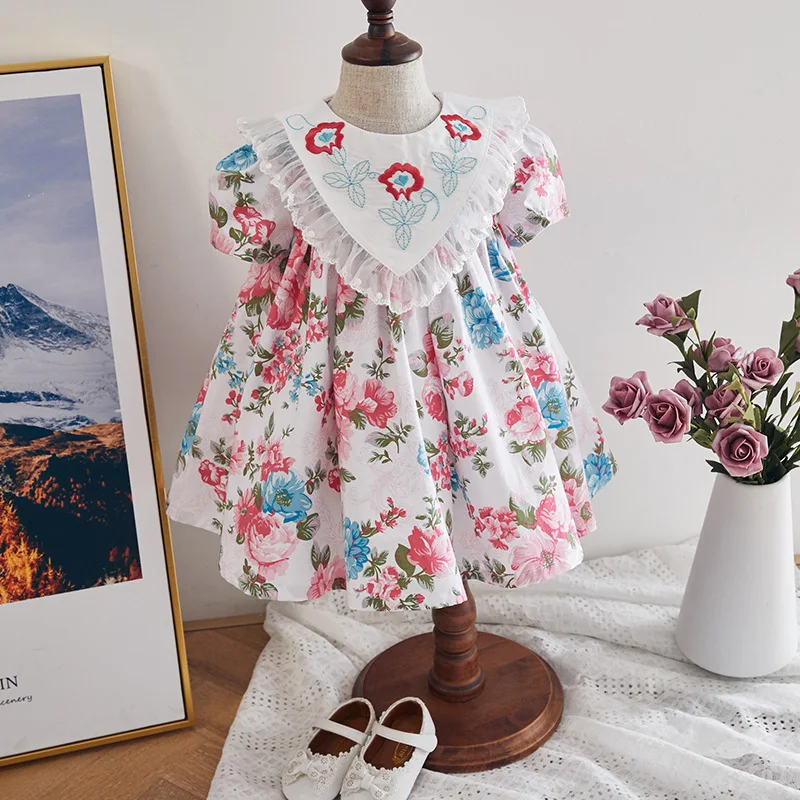 Платья с цветочной вышивкой для девочек милые платья маленьких принцесс летняя