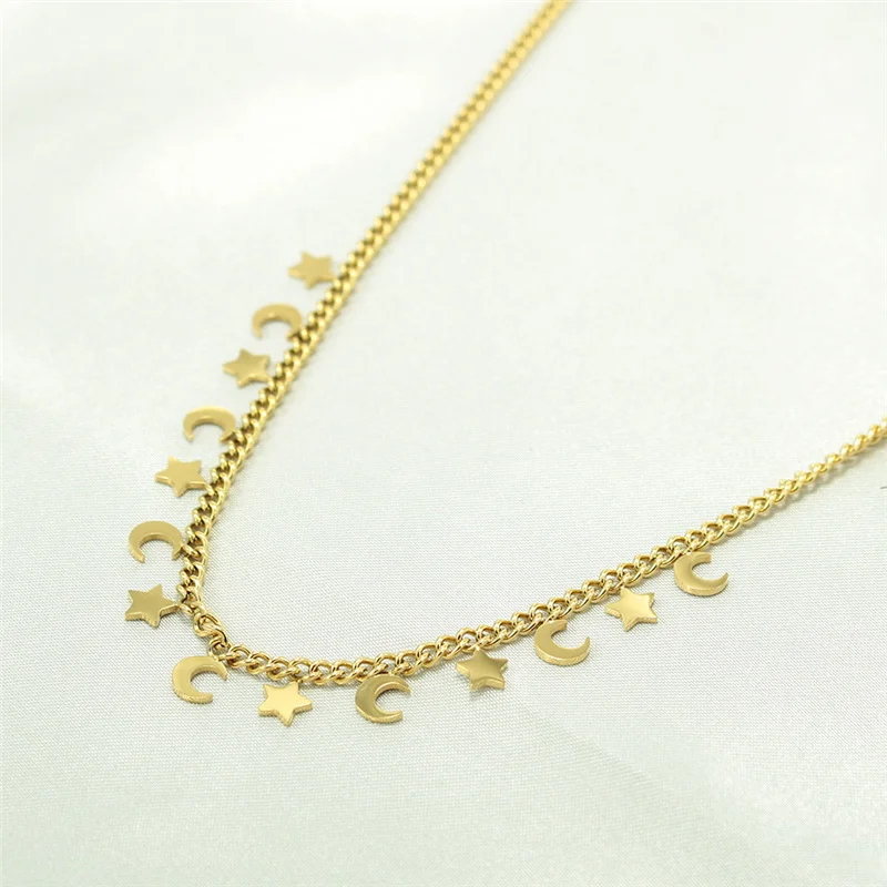 

Trendy Star Moon Chain Choker Necklace for Women Stainless Steel Fashion Necklace Gold Color Metal Jewelry Accessories New