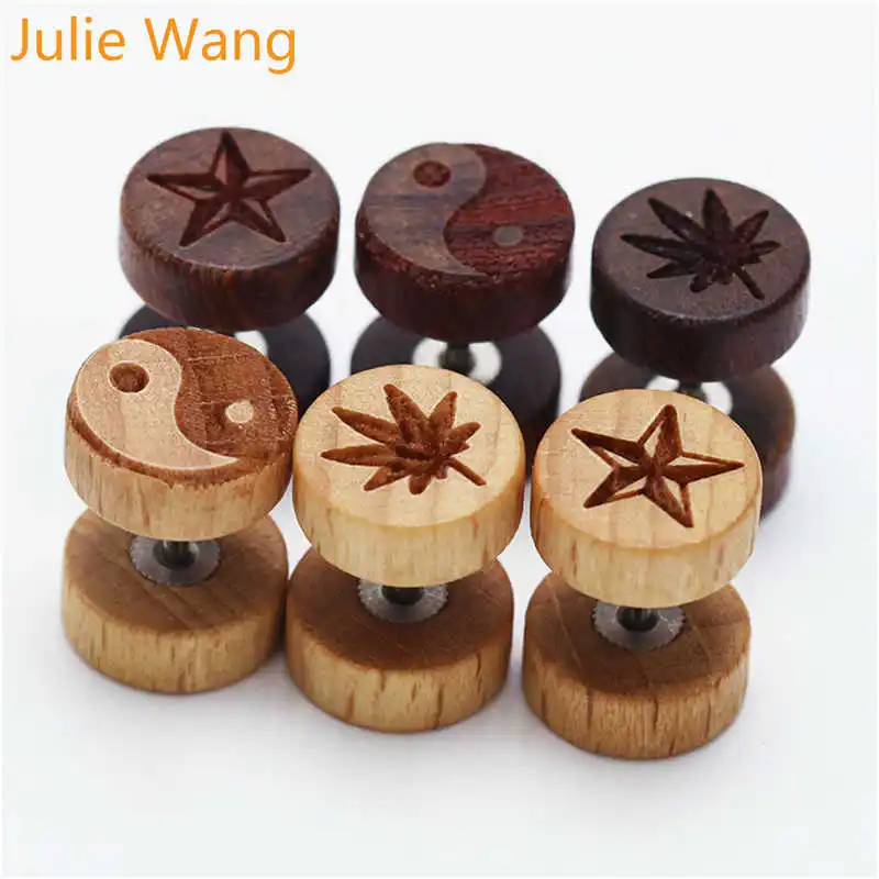 1 пара серьги-гвоздики Julie Wang из натурального дерева круглые серьги хирургической