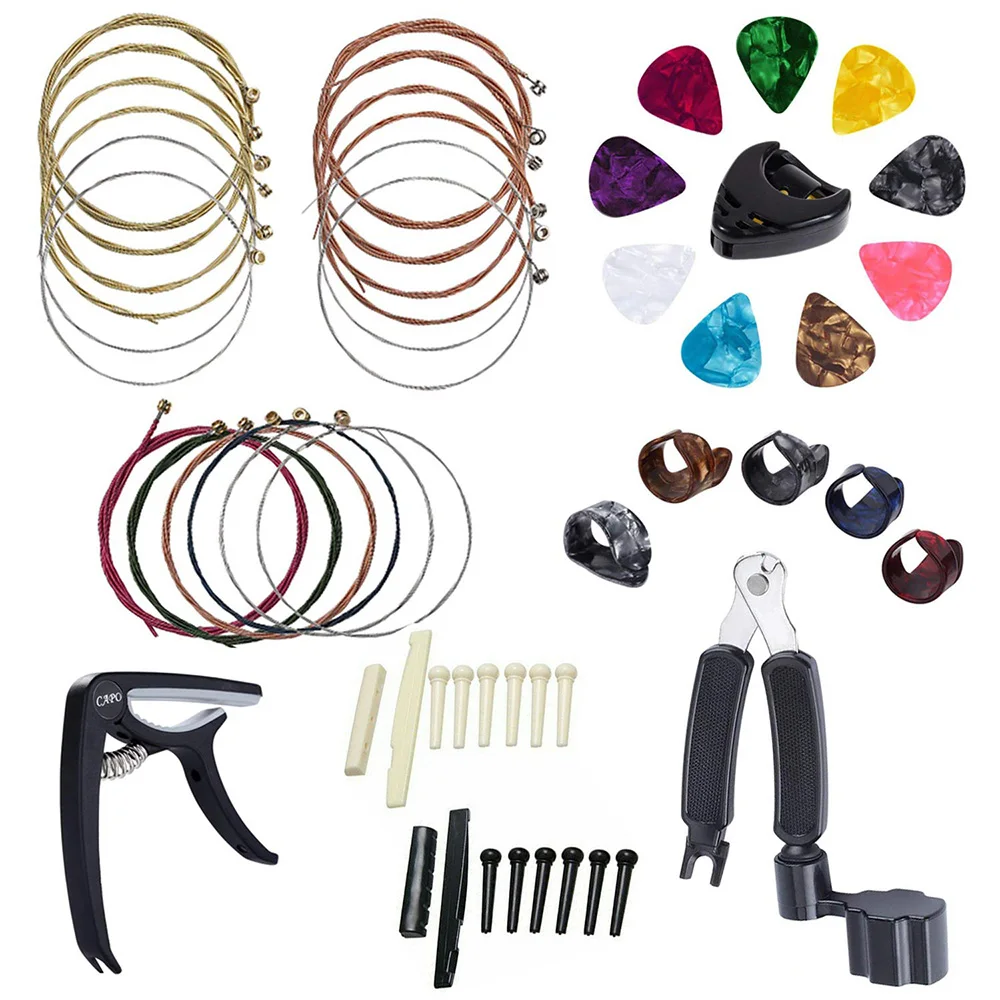 

34Pcs Guitar Accessory Kit Guitar Picks Capo Acoustic Guitar Strings Bridge Pins Bone Strings Guitar Accessories & Parts new