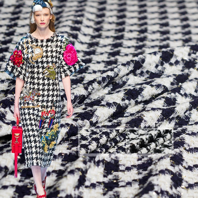 

Pearlsilk France Lurex Houndstooth Tweed Fabrics Autumn Jacket Dress Suits Garment Materials The Sewing Cloth Meter Freeshipping