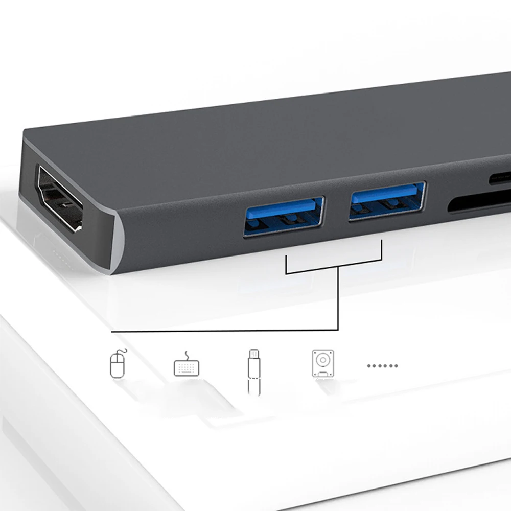 Usb хаб Тип C на HDMI 5 в 1 адаптер с 2 Порты и разъёмы USB 3 0 SD/TF для ноутбуков Выход MacBook Pro