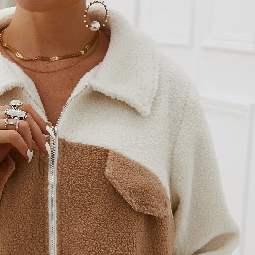 

Women Coat Autumn Winter Fleece Warm Thicken Jackets Female Fashion Casual Patchwork Outwear Jacket Ladies Slim Outcoat Tops