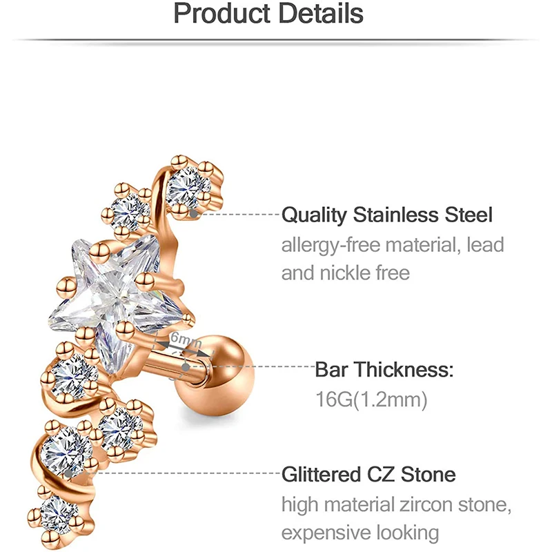 Серьга гвоздик для пирсинга губ с фианитом 16 г|Украшения тела| |