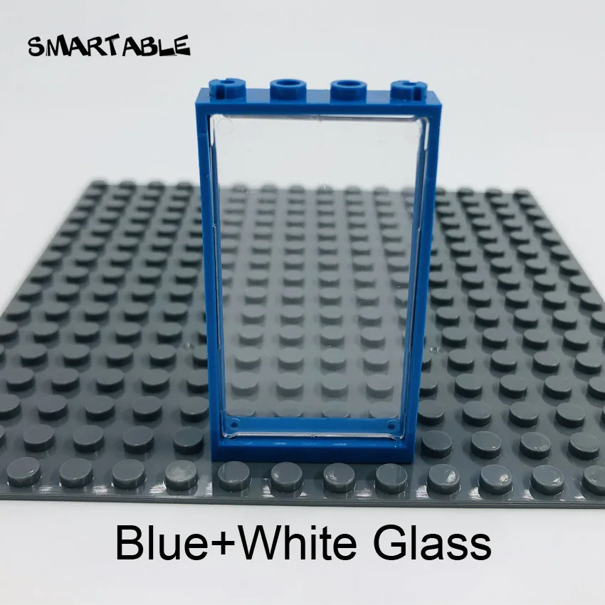 Blue with white Умная оконная дверная рама 1x4x6 строительные блоки MOC части со стеклянными игрушками для детей дом совместим все бренды город 20 шт./лот - Цвет: Blue with white
