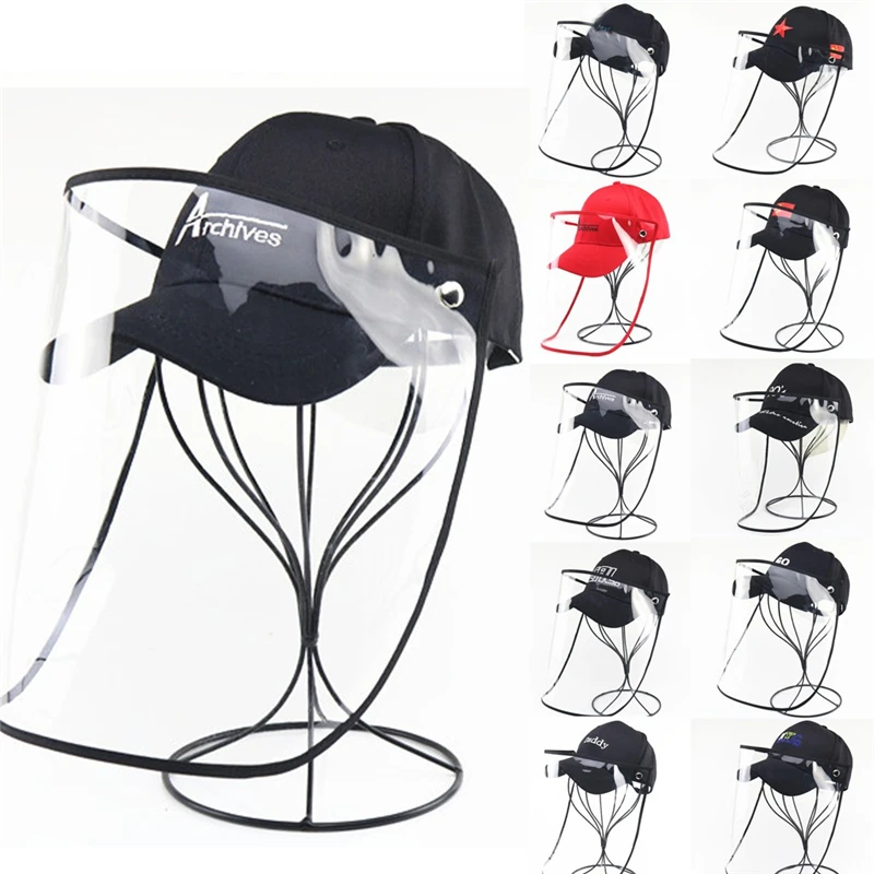 

Men Women Protective Mask Casual Letter Anti-spitting Hat Dustproof Cover Transparent Shield Screen Peaked Cap A80