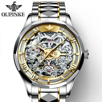 oupinke top brand luxury men automatic mechanical watch skeleton tungsten steel waterproof self wind sapphire glass wristwatch
