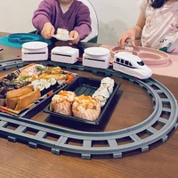 funny electric train track toy kitchen play house toy revolving sushi buffet electric train party rotating food track gift