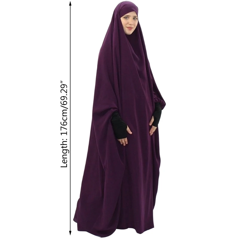 

Muslim One-Piece Prayer Dress Full Cover Hooded Islamic Abaya Kaftan with Hijab U90E