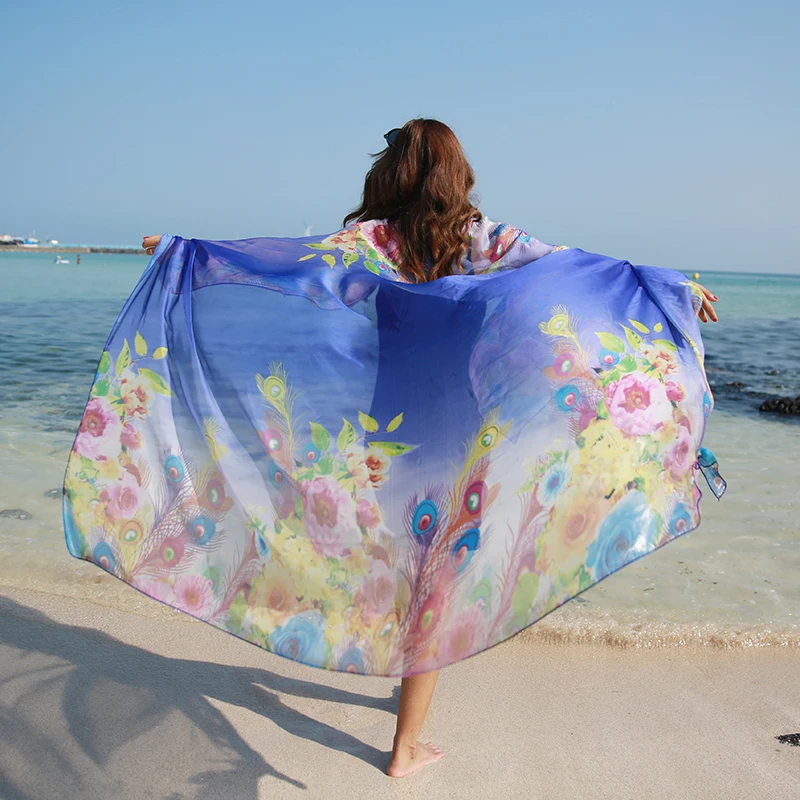 

Chiffon Bandana Scarf Women Luxury Women's Poncho Printing Long Soft Hijab Jersey Sunscreen Simulation Silk Shawl Beach Scarves