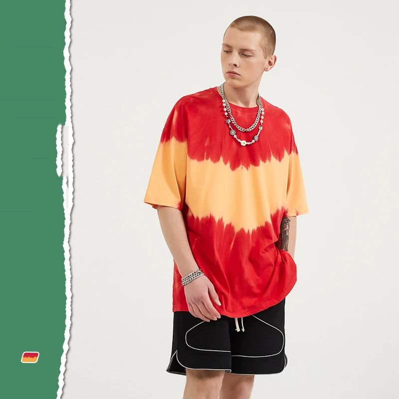 

LOVZON 2021 Summer Sunset Color Vest To Dye New European And American Popular Logo T-shirts With Short Sleeves Dropshipping