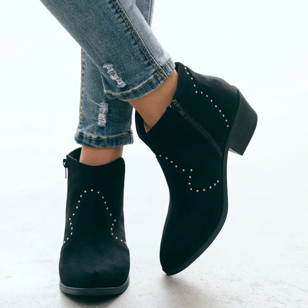 

Boots Women Ladies Leisure Rome Solid Large Size Med Heels Zipper Short Boots Shoes Zapatos De Mujer Botas Mujer Invierno 2019