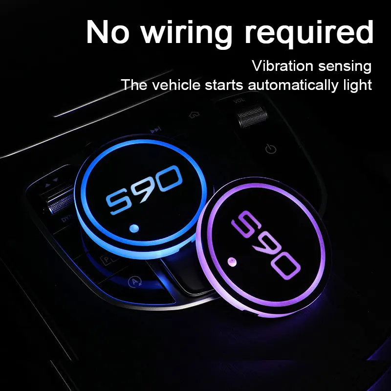 

7 Colors Led Atmosphere Light Luminous Car Logo Water Coaster For Volvo S90 2015 2016-2018 2019 2020 2021 2022 Auto Accessories