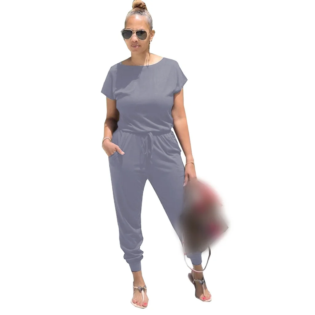 

Women Summer Casual Streetwear Jumpsuit Female Solid Color Rompers Slash Neck Overalls Women Sexy Jumpsuits