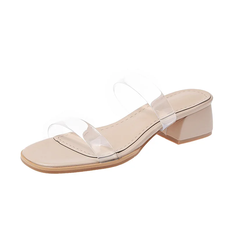 

QIWN Women's New Summer Wear In 2021, Transparent Society, Thick Heel Lazy, Half Slippers