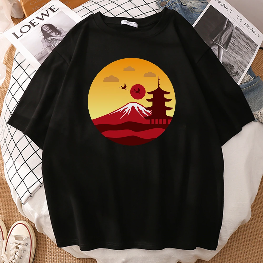 

Fuji Volcano Design Printed Tshirts Man Sports Breathable Clotheing Simple Slim T-Shirt Fashion Comfortable T-Shirts For Men