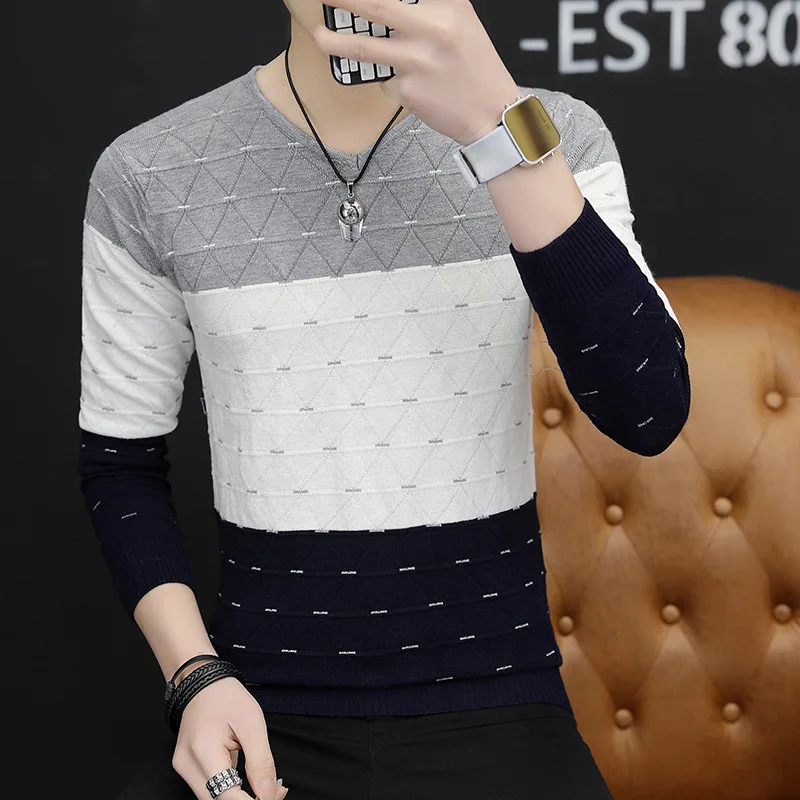 

Mens Sweaters Yellow Youth Wine Red Long Sleeve Spring and Autumn Color Matching Popular Green V-neck Thin Sweater Men