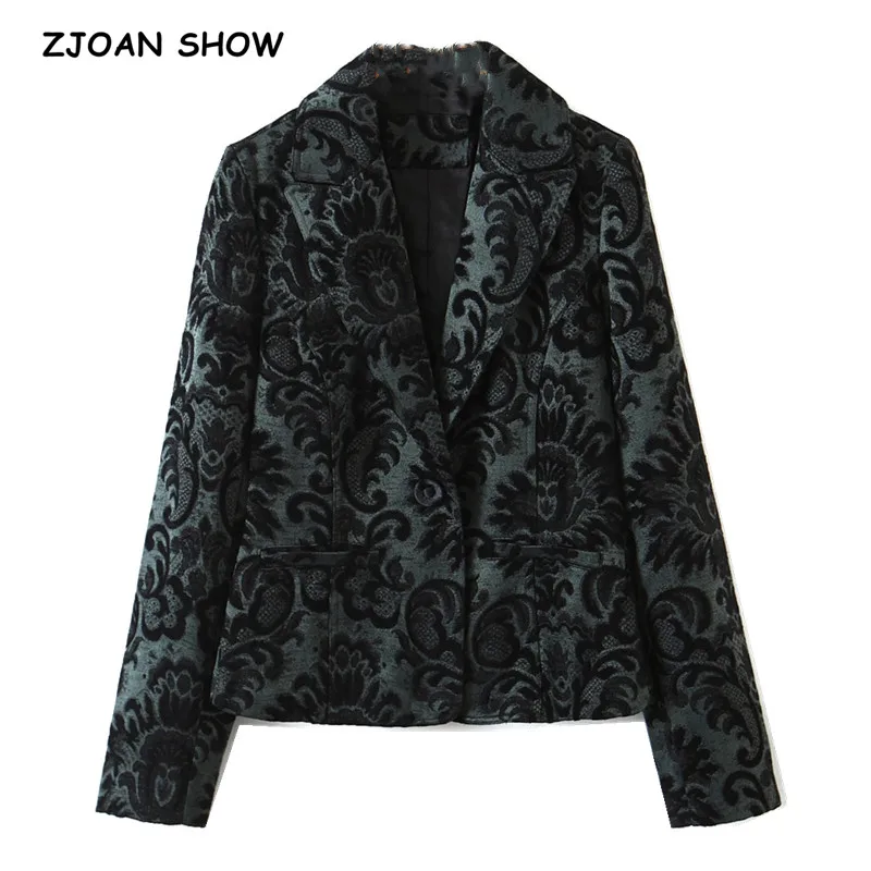 

Женский жаккардовый Блейзер, приталенный зеленый пиджак с длинным рукавом и английским воротником, осень 2021