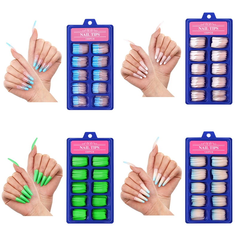 

100Pcs Gradient Color False Nail Tips Full Cover Acrylic Ballerina Fake Nails Tip DIY Beauty Manicure Extension Tools Fake Nails