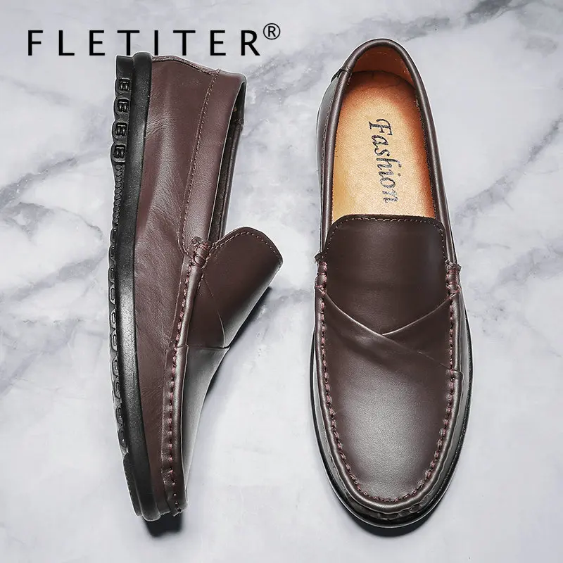 

High Quality Men Shoes Casual Slip on Lightweight Shoes for Men Cow Leather Black Non Slip Loafers Men Driving Luxury Outdoor