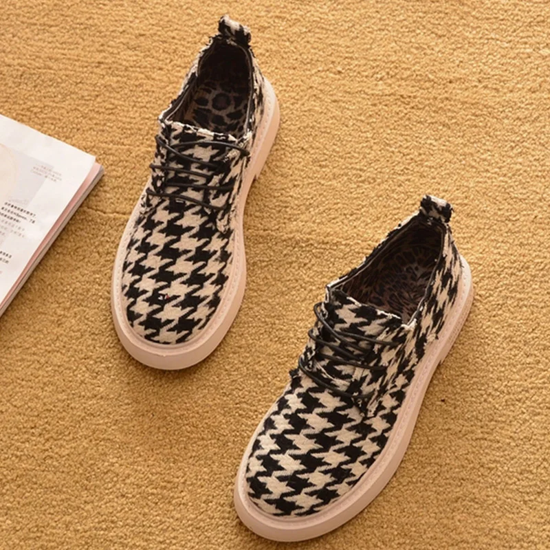 

2021 Fashion Women Shoes Spring Autumn Casual Shoes Plaid Women Flats Brand Ladies Ankle Botas A1118