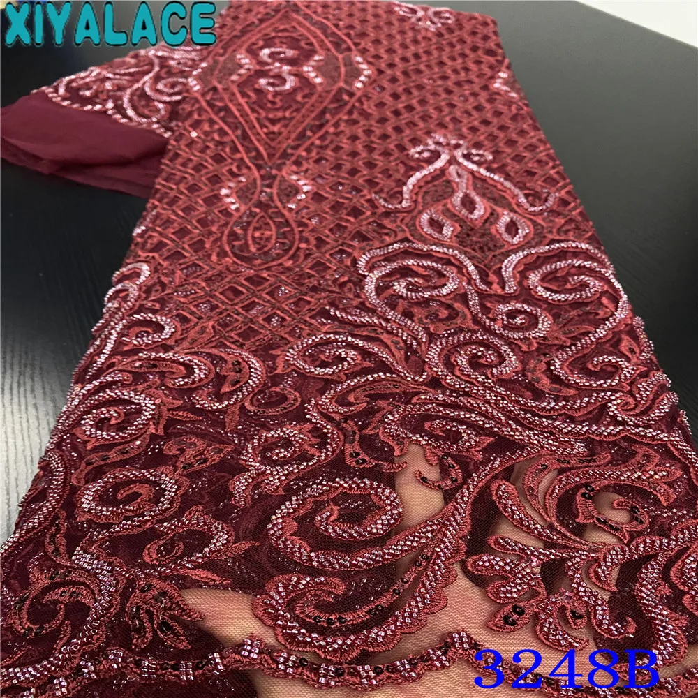 Luxury Beads Lace Handmade Fabric Hot Sale Latest Nigeria Embroidery Net African Beaded Fabrics for Wedding KS3248B | Аксессуары для