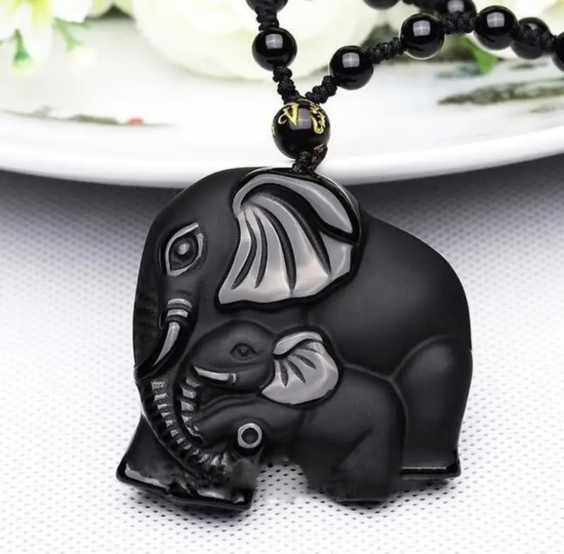 

Black natural handmade stone carving cute elephant lucky pendant men's necklace fashion amulet jewelry