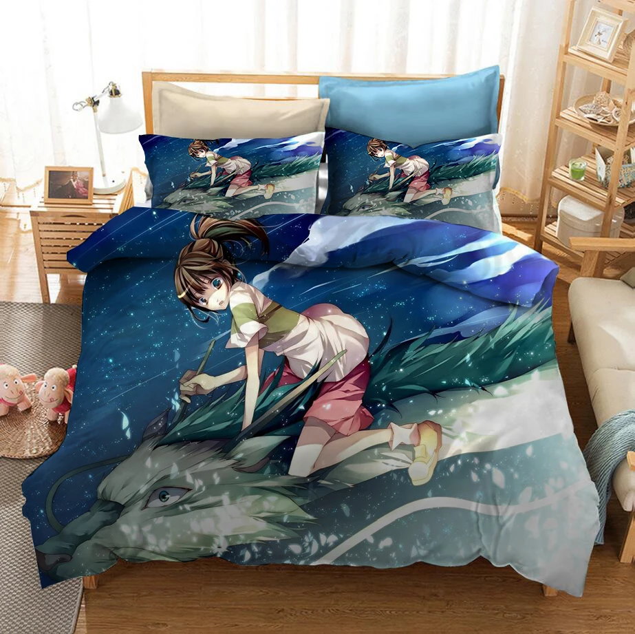 

Cartoon Japan Anime Spirited Away 3D Printed Bedding Set Duvet Covers Pillowcases Comforter Bedding Set Bedclothes Bed Linen